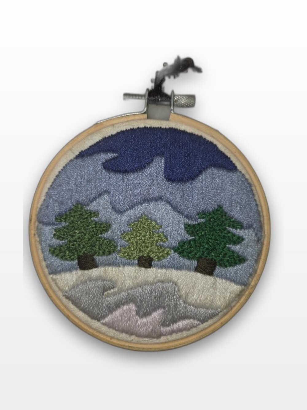 Handmade Snowy Forest Hand Embroidery Hoop Art 4 Inch